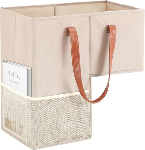 Qozary Stair Basket with Leather Handles - Stair Baskets for Carpeted Stairs, Staircase Basket for Wooden Stairs, Fabric Storage Bin, Save Trips Up and Down The Stairs in Kuwait