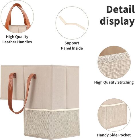 Qozary Stair Basket with Leather Handles - Stair Baskets for Carpeted Stairs, Staircase Basket for Wooden Stairs, Fabric Storage Bin, Save Trips Up and Down The Stairs in Kuwait