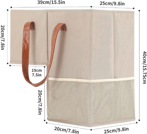 Qozary Stair Basket with Leather Handles - Stair Baskets for Carpeted Stairs, Staircase Basket for Wooden Stairs, Fabric Storage Bin, Save Trips Up and Down The Stairs in Kuwait