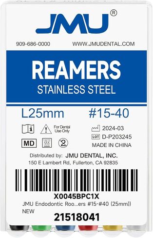JMU مبرد قناة الجذر اللبية، مبردات موسعات #15-#40، 25 مم، مبرد أسنان للاستخدام اليدوي، 6 قطعة/الحزمة in Kuwait