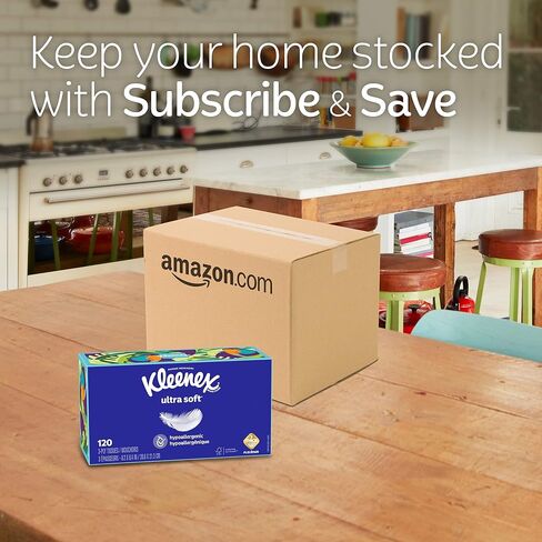 Kleenex Ultra Soft Facial Tissues, 4 Cube Boxes, 60 Tissues per Box, 3-Ply (240 Total Tissues), Packaging May Vary in Kuwait