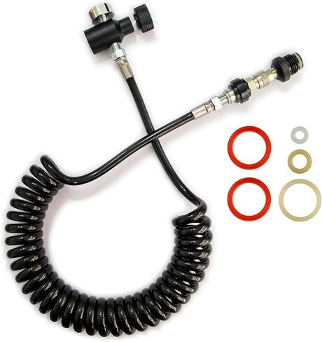Paintball Gun Marker Remote Hose Coiled Line Stainless Steel Quick Disconnect 138inches with Slide Check 1500psi Gauge in Saudi Arabia