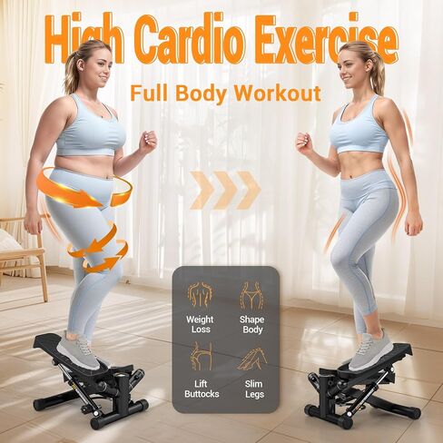 Steppers for Exercise at Home,Adjustable Resistance Mini Stepper with Resistance Bands,Stair Stepper with 350lbs Loading Capacity,Twist Stepper Portable Exercise Equipment for Full Body Workout in Saudi Arabia