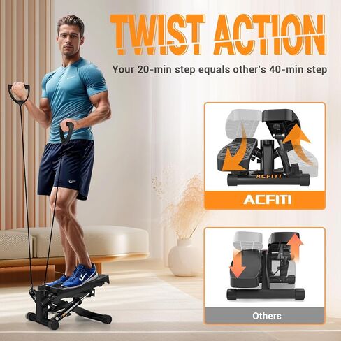 Steppers for Exercise at Home,Adjustable Resistance Mini Stepper with Resistance Bands,Stair Stepper with 350lbs Loading Capacity,Twist Stepper Portable Exercise Equipment for Full Body Workout in Saudi Arabia