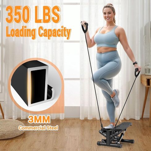Steppers for Exercise at Home,Adjustable Resistance Mini Stepper with Resistance Bands,Stair Stepper with 350lbs Loading Capacity,Twist Stepper Portable Exercise Equipment for Full Body Workout in Saudi Arabia