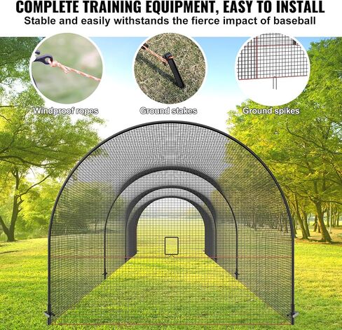 VEVOR Baseball Batting Cage, Softball and Baseball Batting Cage Net and Frame, Practice Portable Cage Net with Carry Bag, Heavy Duty Enclosed Pitching Cage, for Backyard Batting Hitting Training, 33FT in Saudi Arabia