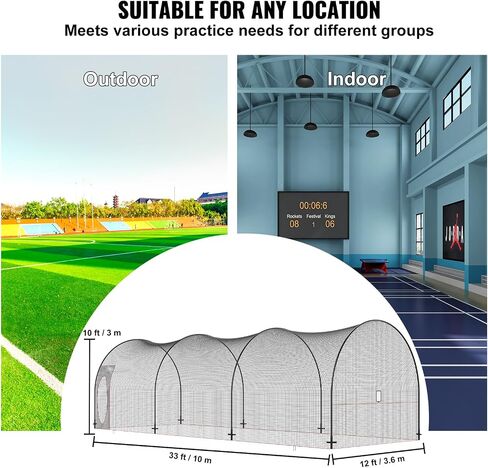 VEVOR Baseball Batting Cage, Softball and Baseball Batting Cage Net and Frame, Practice Portable Cage Net with Carry Bag, Heavy Duty Enclosed Pitching Cage, for Backyard Batting Hitting Training, 33FT in Saudi Arabia