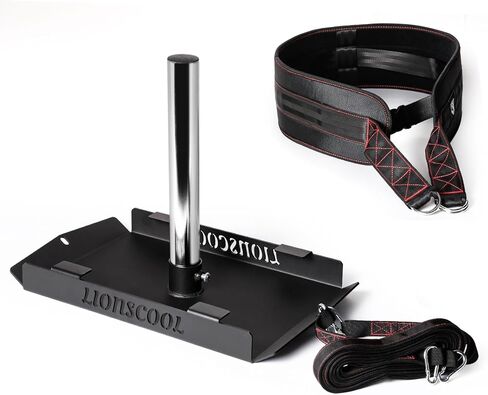 LIONSCOOL مزلجة سحب تدريب الأثقال مع مجموعة أحزمة سحب احترافية، سعة 300 رطل، مناسبة لألواح الوزن 1 بوصة و2 بوصة، معدات تمرين مزلجة كهربائية لتحسين التدريب السريع والقوة in Kuwait