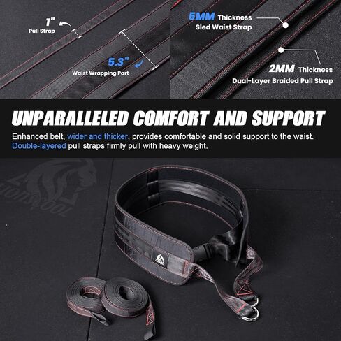 LIONSCOOL مزلجة سحب تدريب الأثقال مع مجموعة أحزمة سحب احترافية، سعة 300 رطل، مناسبة لألواح الوزن 1 بوصة و2 بوصة، معدات تمرين مزلجة كهربائية لتحسين التدريب السريع والقوة in Kuwait