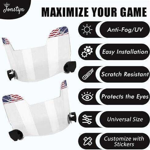 Anti-Fog Football Visor with 15 Different Stickers | Clear Scratch Resistant Universal Visor Fits Youth & Adult Helmets | Helmet Visor for Sport Football - Easy to Clean in Saudi Arabia