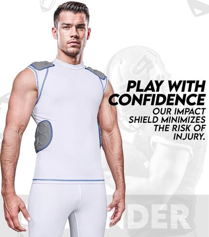 قميص كرة قدم مبطن للكبار من Exxact Sports Defender - واقي ضلع كرة القدم مع وسائد لكرة القدم للكتف والعمود الفقري، قميص ضغط لكرة القدم بخمس وسادات in Kuwait