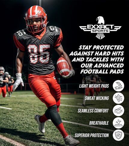 قميص كرة قدم مبطن للكبار من Exxact Sports Defender - واقي ضلع كرة القدم مع وسائد لكرة القدم للكتف والعمود الفقري، قميص ضغط لكرة القدم بخمس وسادات in Kuwait