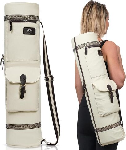 YOGABAY Yoga Mat Bag Carrier – 75cm x 17.5 cm Travel Bag Fits Yoga Mats – Durable Canvas Yoga Strap for Carrying Mat – Multiple Pockets and Adjustable Strap Yoga Bag for Mat in Saudi Arabia