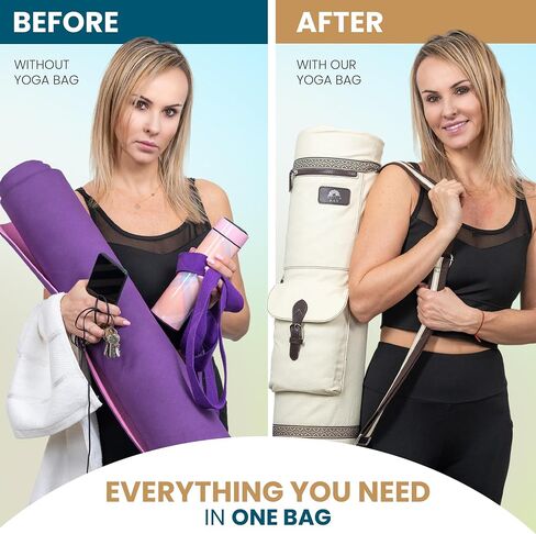 YOGABAY Yoga Mat Bag Carrier – 75cm x 17.5 cm Travel Bag Fits Yoga Mats – Durable Canvas Yoga Strap for Carrying Mat – Multiple Pockets and Adjustable Strap Yoga Bag for Mat in Saudi Arabia