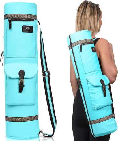 YOGABAY Yoga Mat Bag Carrier – 75cm x 17.5 cm Travel Bag Fits Yoga Mats – Durable Canvas Yoga Strap for Carrying Mat – Multiple Pockets and Adjustable Strap Yoga Bag for Mat in Saudi Arabia