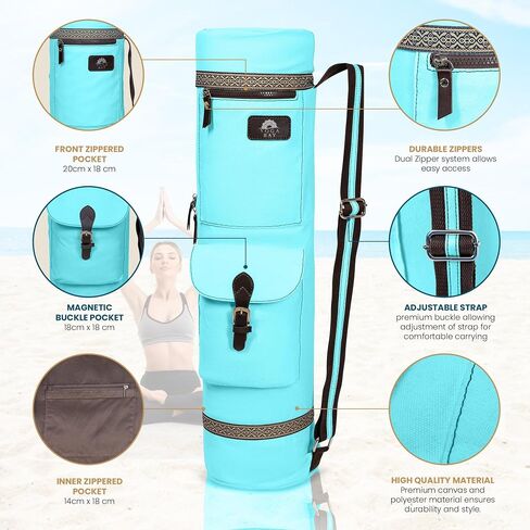 YOGABAY Yoga Mat Bag Carrier – 75cm x 17.5 cm Travel Bag Fits Yoga Mats – Durable Canvas Yoga Strap for Carrying Mat – Multiple Pockets and Adjustable Strap Yoga Bag for Mat in Saudi Arabia