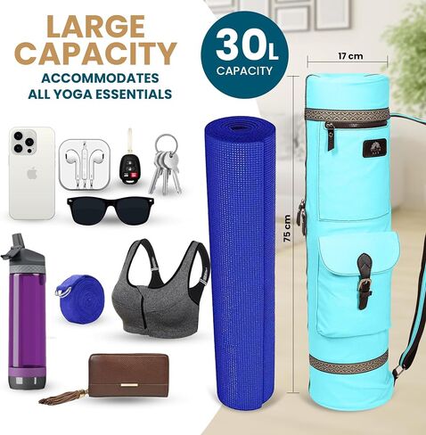 YOGABAY Yoga Mat Bag Carrier – 75cm x 17.5 cm Travel Bag Fits Yoga Mats – Durable Canvas Yoga Strap for Carrying Mat – Multiple Pockets and Adjustable Strap Yoga Bag for Mat in Saudi Arabia