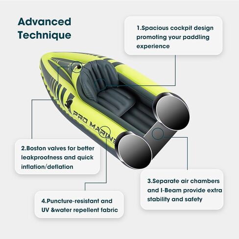 مجموعة قوارب الكاياك القابلة للنفخ لشخص واحد، مقاعد قابلة للتعديل ومسند للظهر، ومضخة هواء وحقيبة حمل in Kuwait
