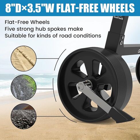 عربة كاياك قابلة للطي شديدة التحمل من GanFindX مع مسند مقاوم للثقب ومسند | عجلات كاياك بسعة تحميل 350 رطلاً لزوارق الكاياك والزوارق (أسود ساطع) in Kuwait