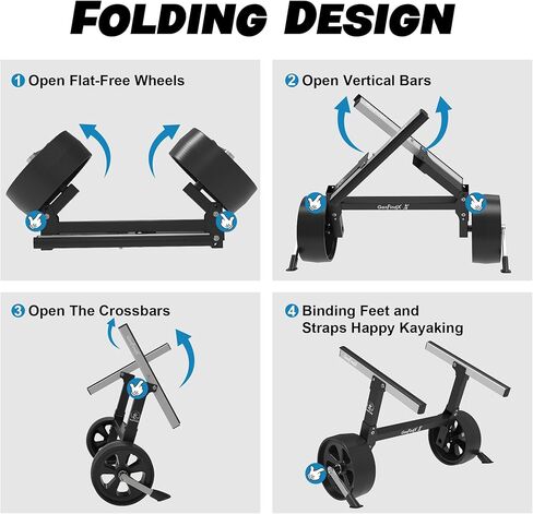 عربة كاياك قابلة للطي شديدة التحمل من GanFindX مع مسند مقاوم للثقب ومسند | عجلات كاياك بسعة تحميل 350 رطلاً لزوارق الكاياك والزوارق (أسود ساطع) in Kuwait
