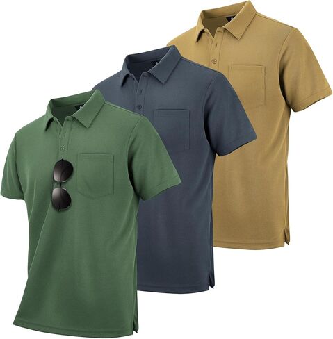 3 Pack Polo Shirts for Men with Pocket Summer Short Sleeve Cool Dri Causal Work Outdoor Shirt in Saudi Arabia
