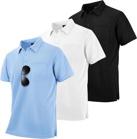 3 Pack Polo Shirts for Men with Pocket Summer Short Sleeve Cool Dri Causal Work Outdoor Shirt in Saudi Arabia