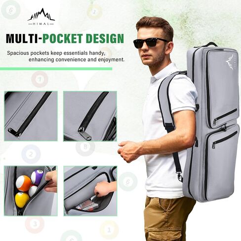 4x4 Pool Cue Case - Soft Padded Pool Stick Case Holds 4 Butts and 4 Shafts, Pool Stick Bag with Adjustable Shoulder Straps, Includes 2 Large Accessories Pockets in Saudi Arabia