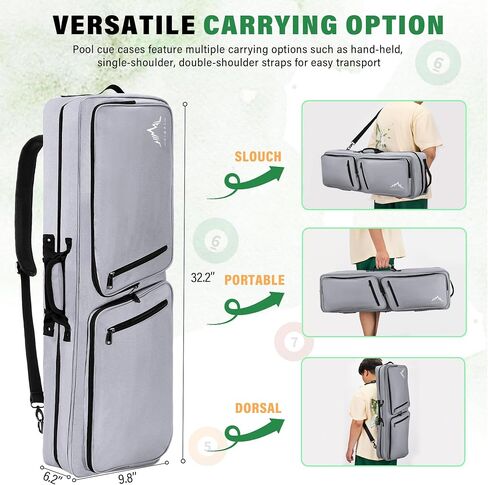 4x4 Pool Cue Case - Soft Padded Pool Stick Case Holds 4 Butts and 4 Shafts, Pool Stick Bag with Adjustable Shoulder Straps, Includes 2 Large Accessories Pockets in Saudi Arabia