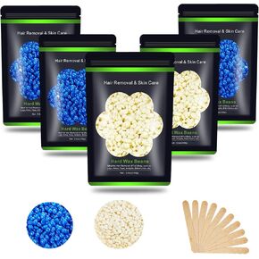Wax Beads for Hair Removal 1.1 lb (17.6 oz), Hard Wax Beads for Sensitive Skin - Brazilian, Face, Bikini, Legs, Eyebrow, Painless Waxing Beads Kit for Women Men, 5 Packs with 10 Wax Sticks in Saudi Arabia
