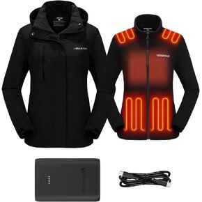 Venustas Women's 3-in-1 Heated Jacket (Carbon Black,M) and an Extra 7200mAh Battery Pack