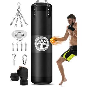 Hanging Punching Bag for Adults, 4FT Oxford Boxing Heavy Bag, Heavy Boxing Bag Set with Hand Wraps Chains, Kick Punching Bags for MMA Karate Kickboxing Boxing Muay Thai Training(Unfilled)