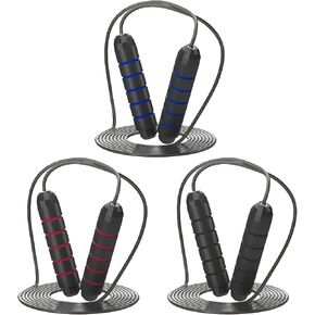 Jump Rope 3 Pack, Adjustable Tangle-Free Speed Jumping Rope for Men Women and Kids Fitness, Steel Skipping Rope with Foam Handles Ball Bearings for Exercise & Slim Body at Home School Gym