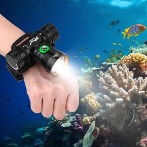 WINDFIRE Dive Light Diving Headlamp, IPX8 Waterproof Flashlight, Super Bight Underwater Lights, 3 Modes Dive Headlight with Rechargeable Battery and Charger for Snorkeling, Caving