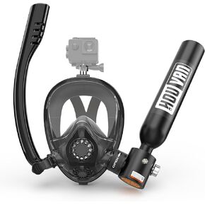Mini Scuba Tank with Snorkel Mask 0.5L Inflatable Diving Tank with Full Face Diving Mask Pony Bottle Backup Diving Air Tank Suits for Recreational Snorkeling Shallow Diving
