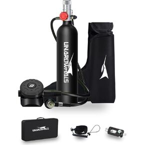 Scuba Tank with Extended Pressure Gauge, DOT/CE-EN250 Certification Lung Tank, 1L Diving Tank, 15-20 Minutes Underwater Exploration with Portable Mini Scuba Tank, 3000 Psi Max Pressure