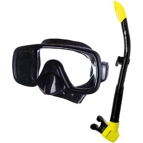 Bonassi Adult Combo Mars Pro - Mask and Semy Dry Snorkel - Anti-Fog Silicon Soft Mask, Snorkel with Purge Valve, Semi-Dry Top and Silicon Mouthpiece