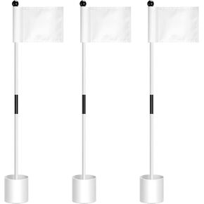 Hungdao 3 Set Golf Flagsticks Flags with Cups Practice Putting Green Flag Golf Pole Pin Flagpole Golf Hole Cup Nylon Golf Flags Portable Mini Golf Flag Sticks 2 Section for Yard Golf Course (White)