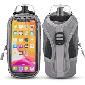 Handheld Running Water Bottle (17oz) | Phone Holder for Running | Secure Seal & Non-Slip Rubber Grip | Handheld Hydration | Running Bottle Handheld w/Ergonomic Design | Reusable Bottle (black)