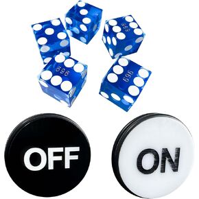 Yuanhe Casino Craps Dice Set - Including 19mm Blue Precision Serialized Casino Dice Set of 5 and 3-Inch Craps On/Off Dealer Puck Button