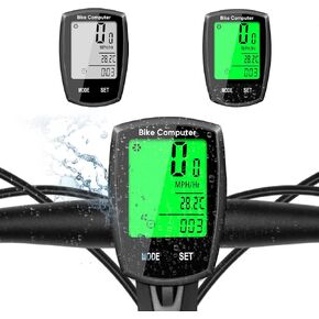 Bike Computer and Bicycle Odometer Wireless MPH KM/H Bike Speedometer with Automatic Wake-Up Cycling Speed Tracker Display & Single Mileage & Multi-Functions & Calories Statistics Accessories