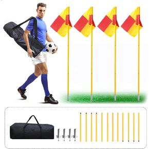 Soccer Corner Flags with Storage Bag, Set of 4 Corner Flags for Soccer Field, Football soccer training supplies, Durable PVC Soccer Flag Poles, Wind Resistant, Portable soccer court marker with