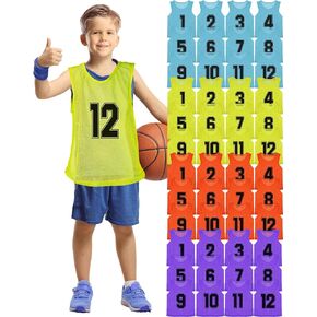 48 Pcs Pinnies for Sports Youth Pinnies Mesh Basketball Team Practice Jersey Numbered Soccer Pinnies Scrimmage Vest