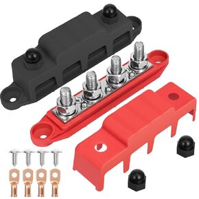 Marine Bus Bar 12V 4x60A 3/8" Power Distribution Block 4 Posts Junction Block Positive & Negative Battery Busbar Terminal Block with Cover for Boat Automotive Solar Wiring [Update]