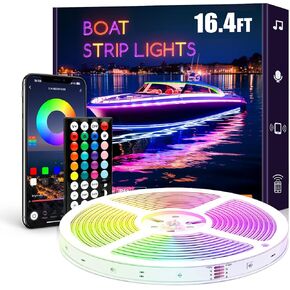 Smart LED Boat Strip Lights, 32.8ft RGB Marine LED Lights, IP68 Waterproof Boat Interior Light, Boat Navigation Lights, 12V Boat Night Fishing Lights, Outdoor Boat Accessories Decor
