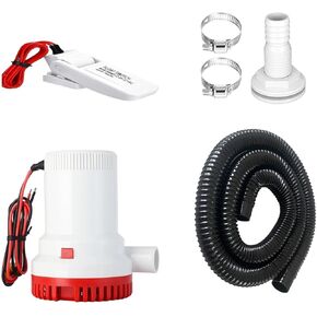 Boat Bilge Water Pump 12 V Submersible Electric Marine Bilge Pump and Automatic Boat Bilge Pump Float Switch 12 V with Hose, Clamps, Thru Hull Connectors for Boats for Areas In Yachts (1500GPH)