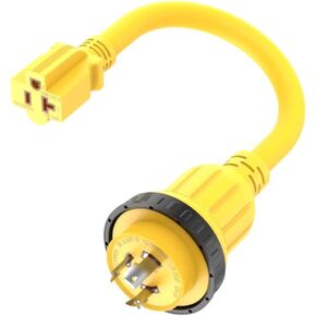1FT 30-Amp to 15-Amp Marine-Shore Power-Adapter NEMA L5-30P to 5-15/20R,10AWG 30Amp to 20Amp T Blade Marine Adapter Plug,Twist Lock 125V 30A to 20A/ 15A Household Outlet Pigtail Boat Adapter