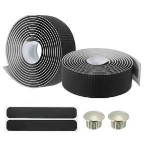 PATIKIL Bike Handlebar Tape, 2 Pack EVA Carbon Handle Grip Wraps Non-Slip Bicycle Bar Tape with Black End Plugs for Racing Bicycles Road Bicycle, Black