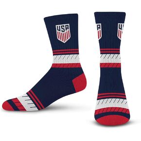 For Bare Feet US Soccer Stacked Striped Crew Sock Team Color Large