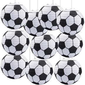 10 Pieces Soccer Ball Paper Lantern Centerpiece, 8 Inch Soccer Paper Lanterns Kit Soccer Hanging Lantern for Kids Birthday Decoration Soccer Parade Team Themed Bar Copa America Game Party Favor