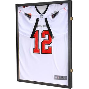 Jersey Wooden Frame Display Case -Shadow Box with UV Protection for Baseball Basketball Football Hockey Sport Shirt and Uniform (Black, 1 Pack)